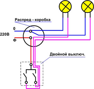 Схема двойного выключателя на две лапочки